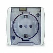 Клио Розетка бел.о/у 1 с/з с крышкой 16А IP44