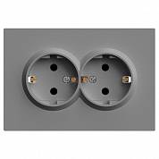 Розетка 2 c/з со шторками. 16А платиново-серый