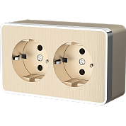 Розетка двойная с заземлением накл./ WL15-02-03 шампань рифленый